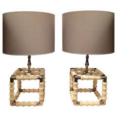 Pair of Cube Shape Table Lamps