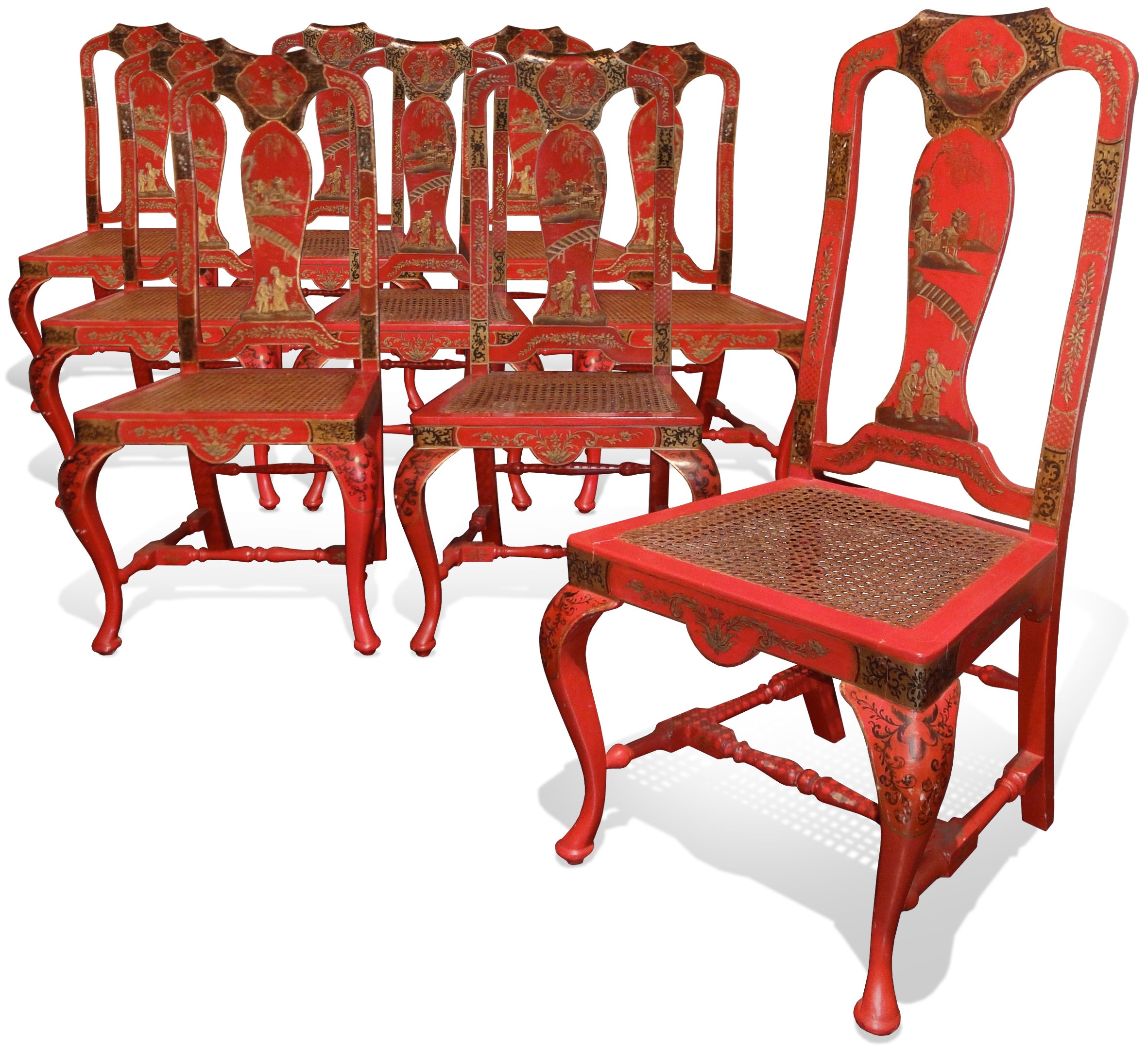 Set of Ten Red Lacquered Chairs
