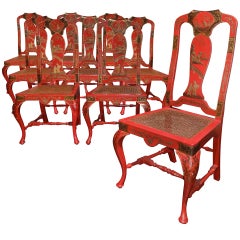 Set of Ten Red Lacquered Chairs