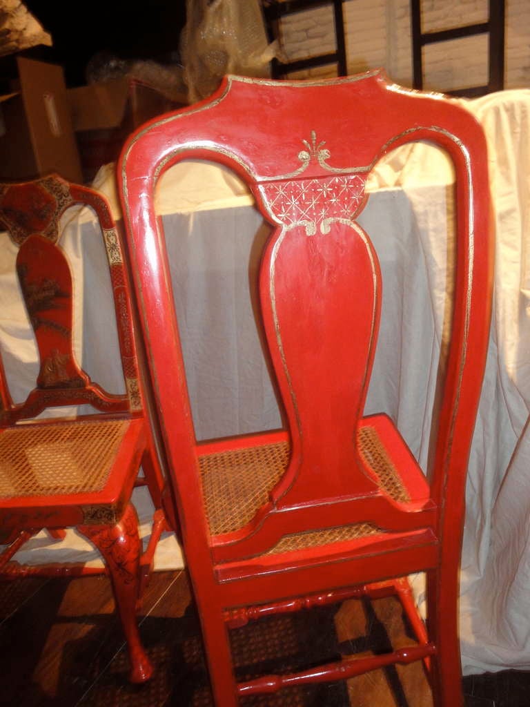Set of Ten Red Lacquered Chairs 4