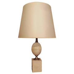 Travertine Marble and Chrome Steel Table Lamp by Barbier
