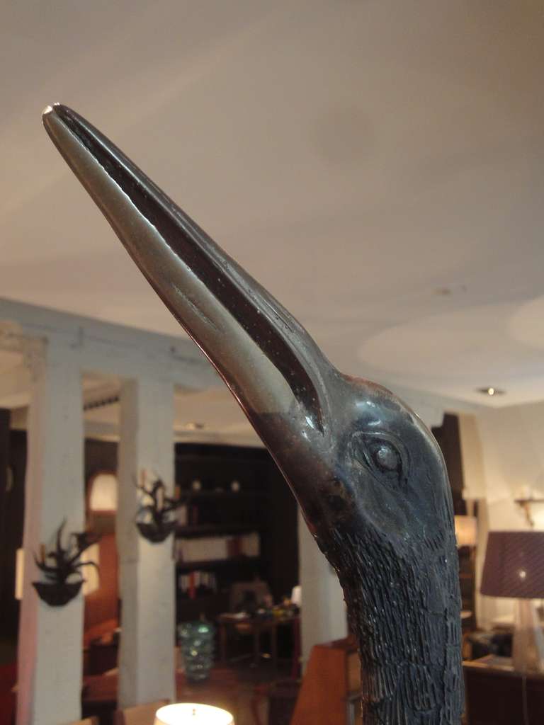 20th Century Pair of Bronze Sculptures of Two Storks For Sale