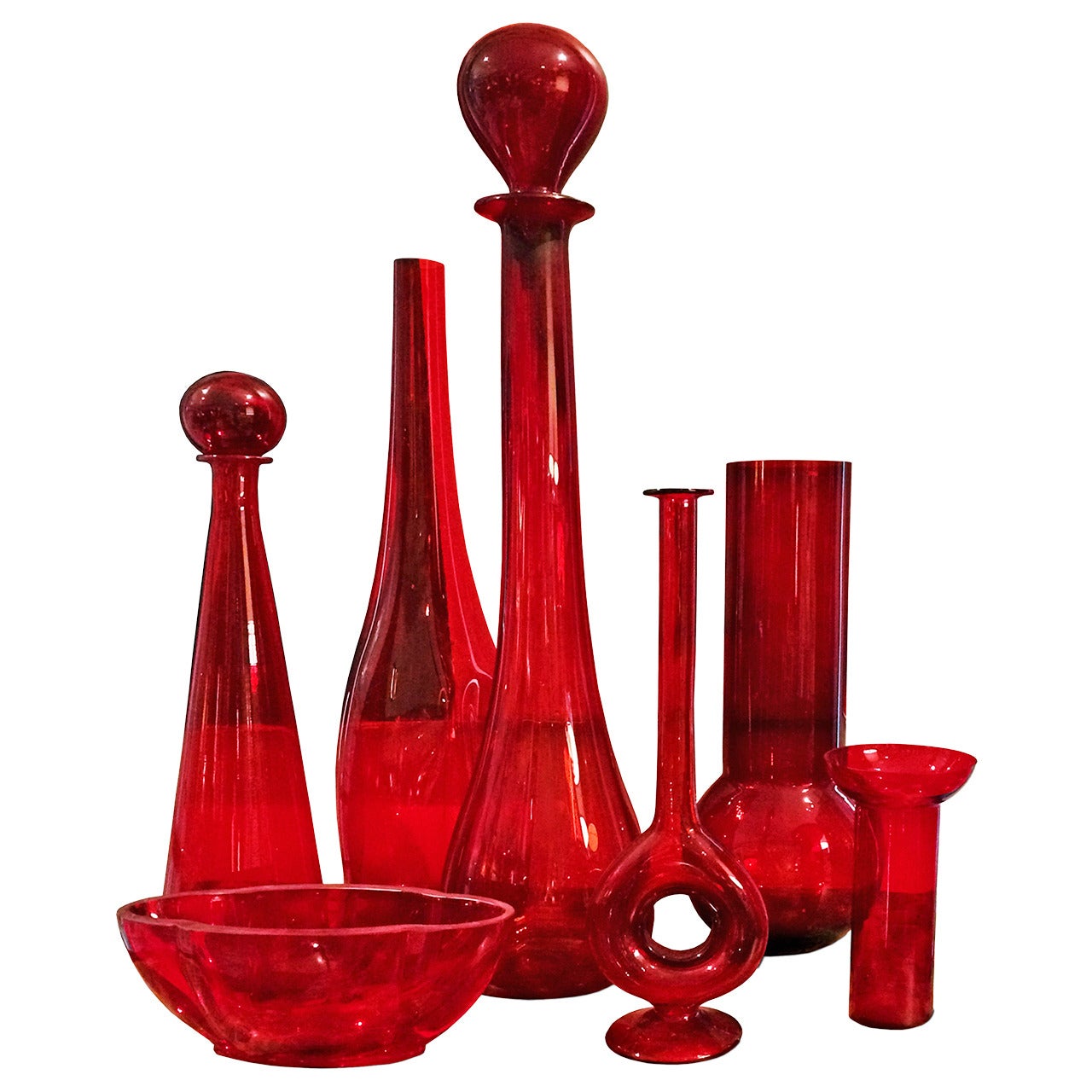 Collection of Seven Red Vases For Sale