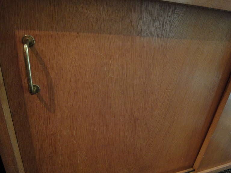 Brass 1960s Oak Wood Cabinet For Sale