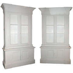 Antique Pair of White Painted Bookcases