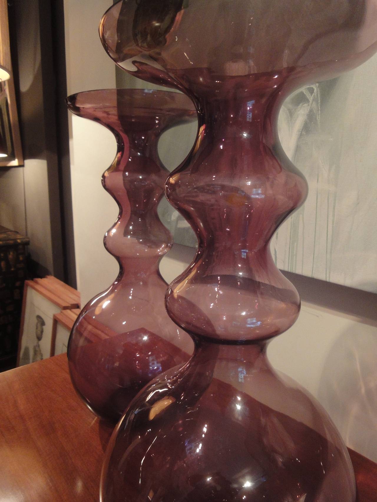 Mid-20th Century Large Pair of Violet Vases For Sale