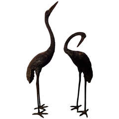Pair of Bronze Sculptures of Two Storks