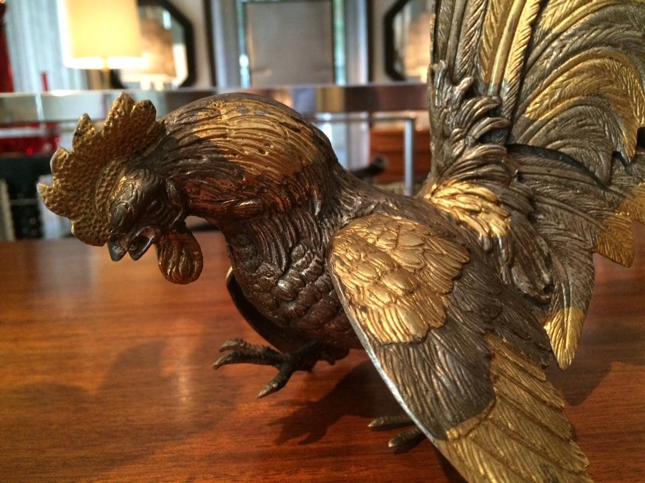 Silvered Pair of Fighting Roosters For Sale