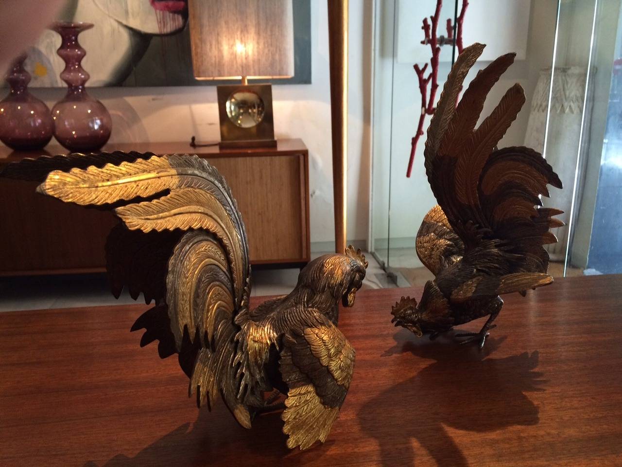 Mid-20th Century Pair of Fighting Roosters For Sale