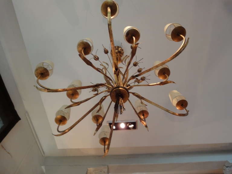 Mid-20th Century A Gold-painted Tole Chandelier For Sale