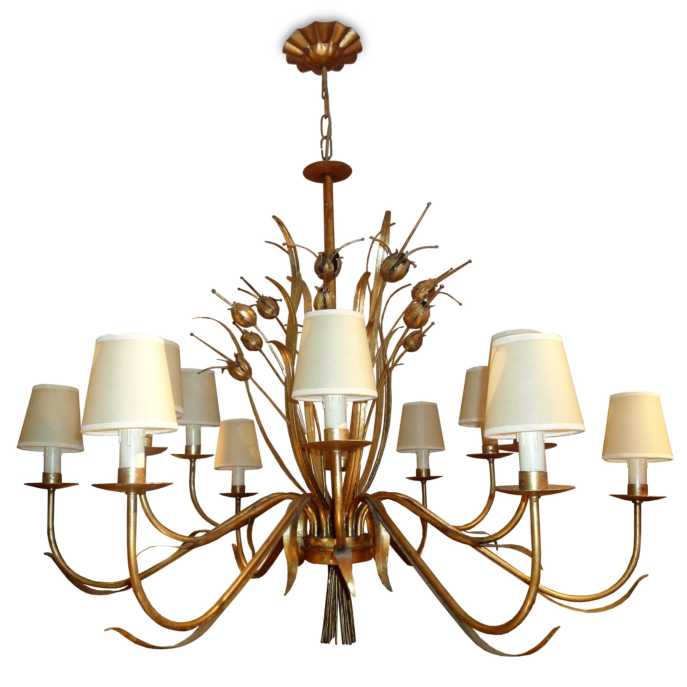 A Gold-painted Tole Chandelier For Sale