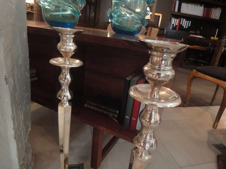 Mid-20th Century Pair of Large Candleholders
