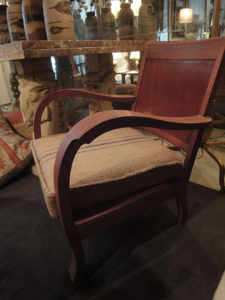French Pair of 1940s Teak Armchairs For Sale