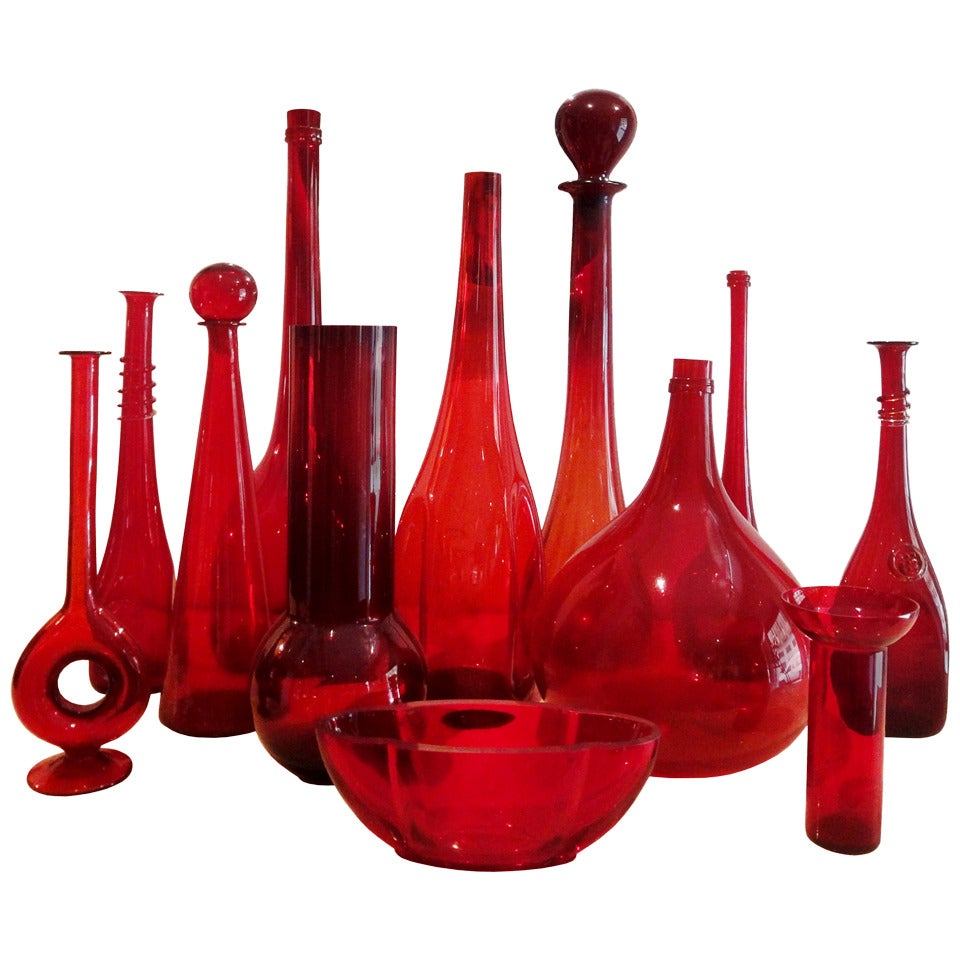 Collection of Red ColoredGlass Vases at 1stDibs