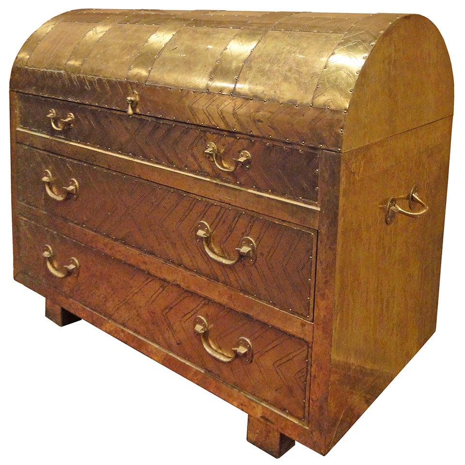 A Copper-Upholstered Commode & Trunk.