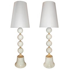 A pair of Carrara marble lamps