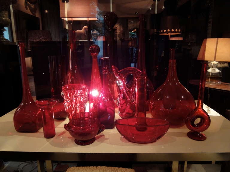 Collection of 14 RedColoured Glass Vases at 1stDibs