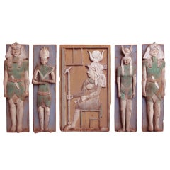 A Set Of Five Carved Wood Panels A Set Of Five Carved Wood Panels