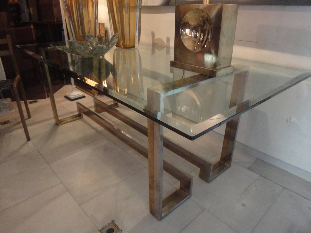Metal and Glass Dining Table at 1stdibs