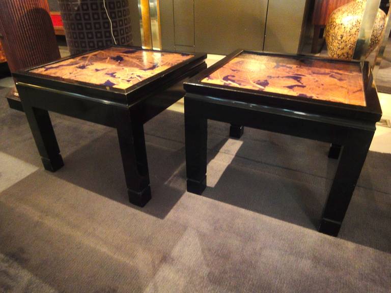 Pair of Black Laquered Side Tables In Good Condition For Sale In Madrid, Madrid