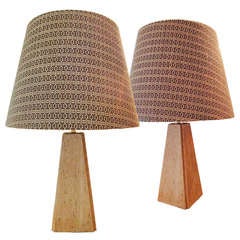 A pair of pyramid-shaped table lamps