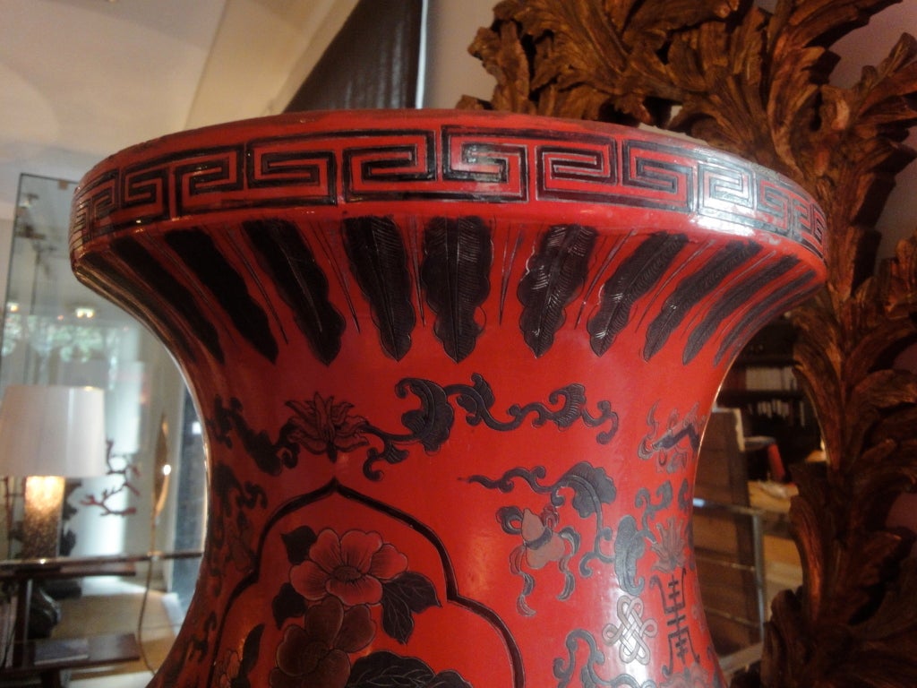 French A large red-lacquered vase