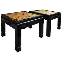 Pair of Black Laquered Side Tables