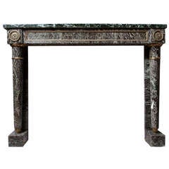 French Louis XVI Period Green Marble and Bronze Fireplace