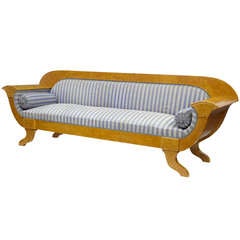 Antique Massive 19th Century Biedermeier Birch Sofa Settee