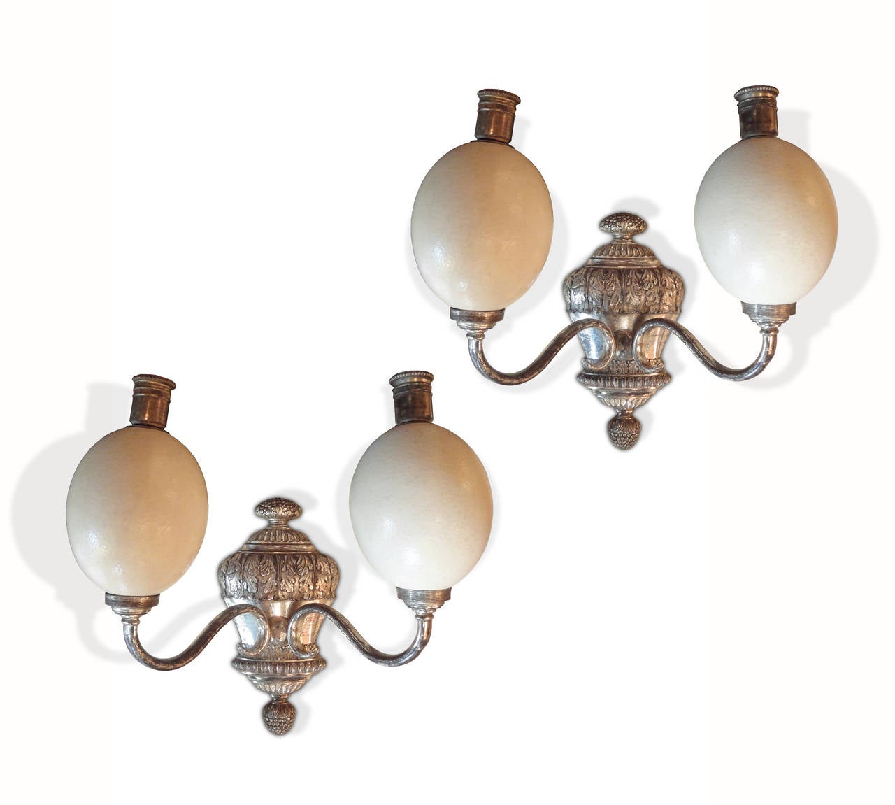 A pair of wall-sconces with Ostrich-eggs