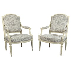 Set of four 18th c.  armchairs "a la Reine" stamped by A.P. Dupain