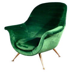 Elegant Armchair In Emerald Green Velvet 1950s
