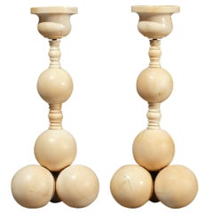 Antique Pair of Turned Ivory Candlesticks