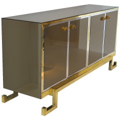 Smoked Mirror brass & chrome sideboard 1970's 