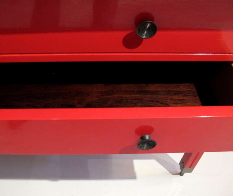 Mid-20th Century Carlo di Carli Red Lacquer Three Drawer Commode