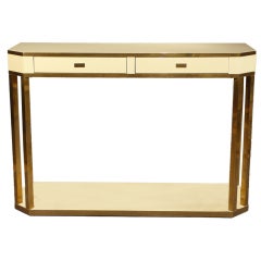 Cream Lacquer And Brass Console By J.c. Mahey