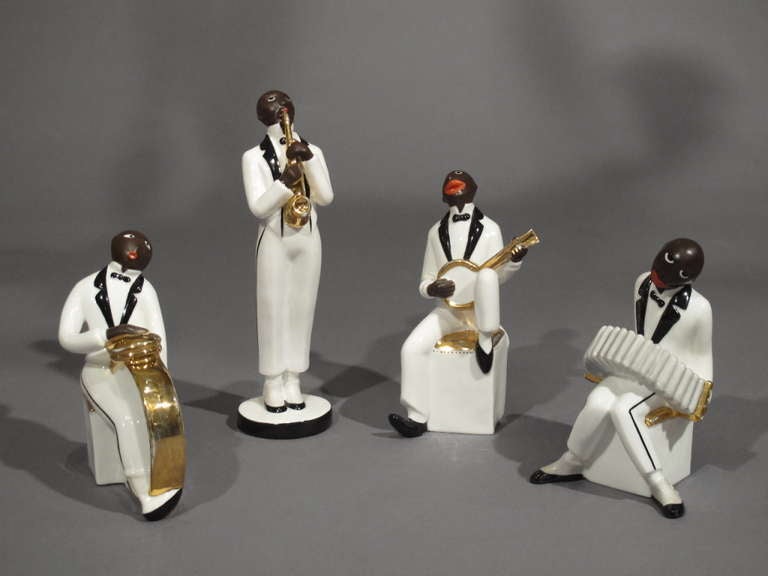 A rare and complete four figure jazz band by Robj, circa 1927, Paris, France.