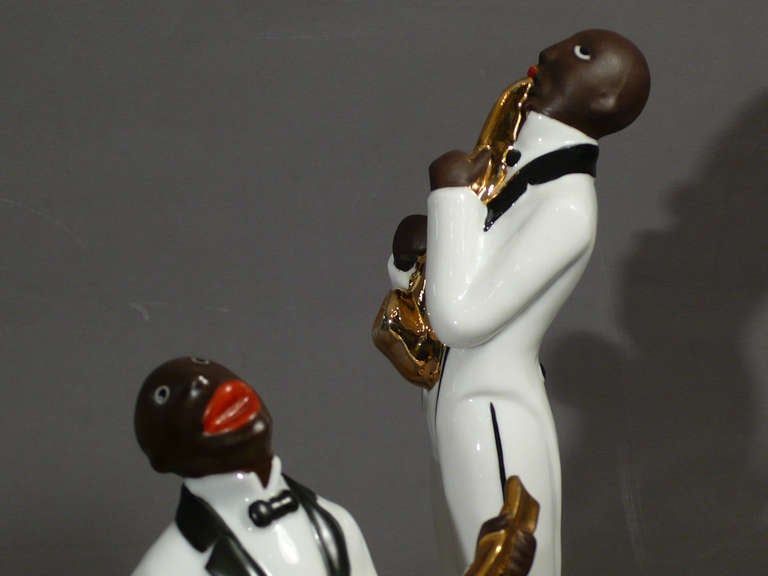 Porcelain Rare Art Deco Four Figure Jazz Band By Robj