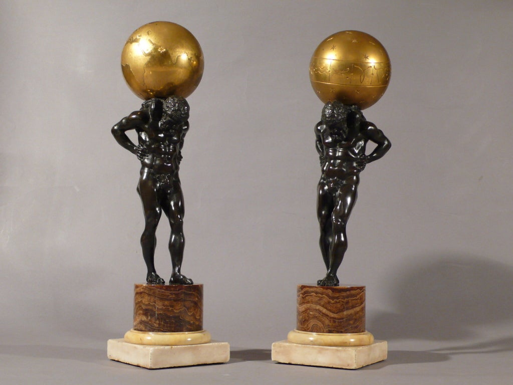 French Pair of Atlas in Bronze circa 1840, France.