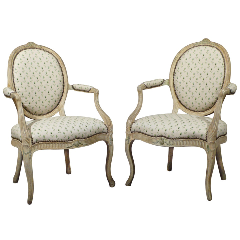 A Pair of Lacquered of George III Period Armchairs For Sale