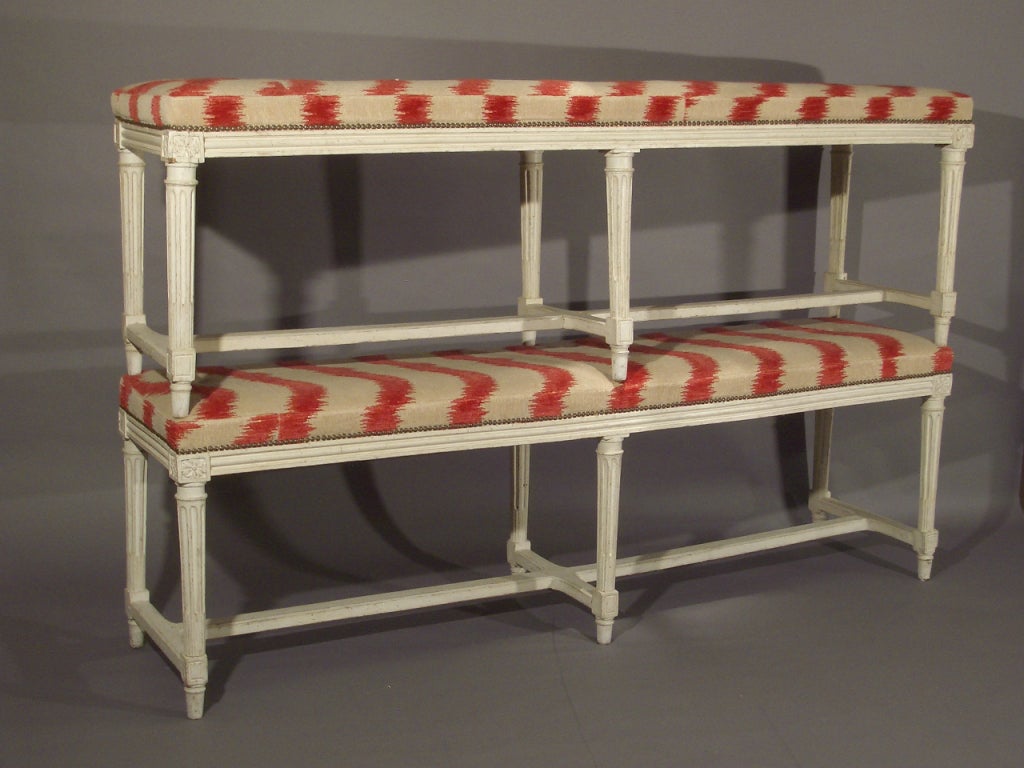 French Pair of Louis XVI white lacquered benches For Sale