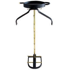 Rare Valet De Nuit In Stitched Black Leather By Jacques Adnet