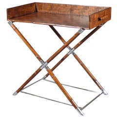 A 1970's Bamboo And Chrome, Parquetry Tray Table