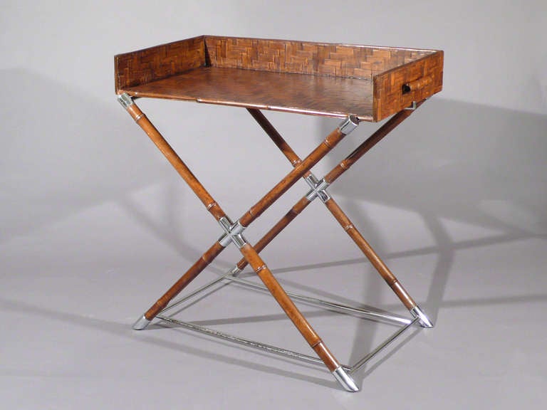 A 1970's Bamboo And Chrome, Parquetry Tray Table