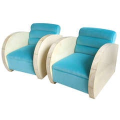 A Fantastic Pair of Parchment Club Armchairs