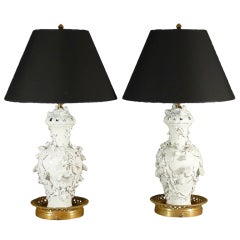 Pair of White Porcelain and Bronze Table Lamps