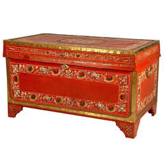 19th Century Chinese Export Red Leather Trunk