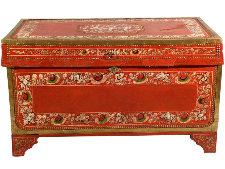 Regency 19th Century Chinese Export Red Leather Trunk