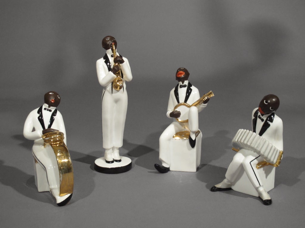 A complete Jazz quartet in porcelain byn Jean Robj circa 1930, Paris.