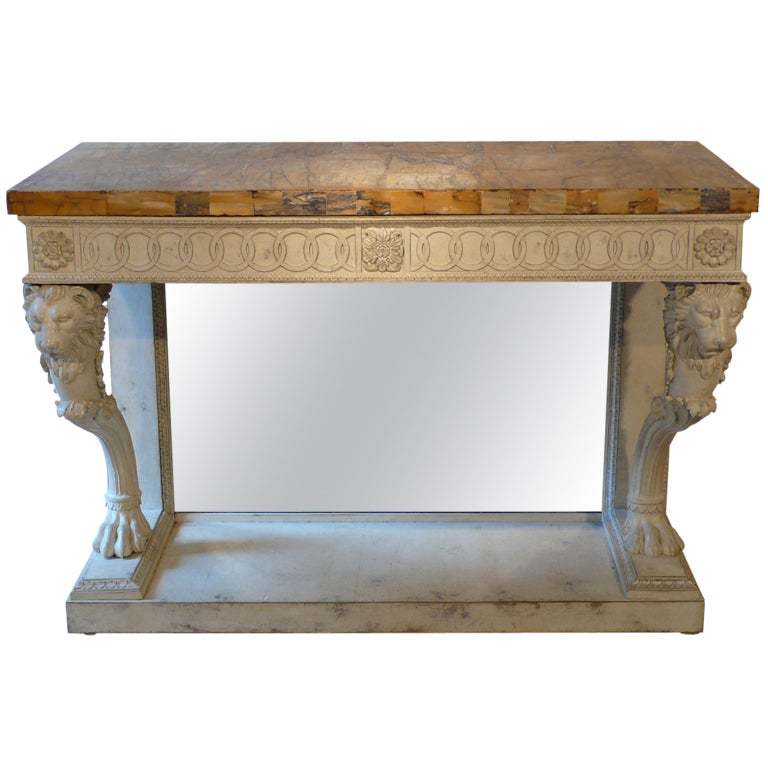 NeoClassical Italian Console Table with Lions Heads For Sale